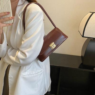 Simple Vintage French Stick Bag Handbag Large Capacity PU Leather Shoulder Bag French Style Fashion Rectangle Armpit Bag Girls