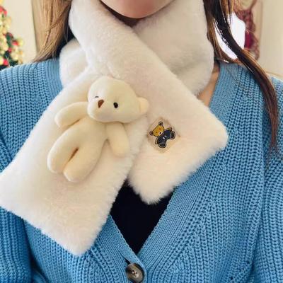 Fular de pluș Ursuleț: Snood cald și drăguț pentru fete - Încălzitor de gât de iarnă și accesoriu versatil cu păpușă de desene animate