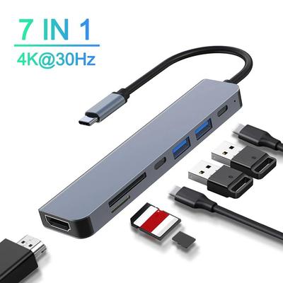 7 IN 1 Type C Hub Docking Station USB C To 4K 30Hz HDMI Compatible Adapter USB 3.0 Splitter Converter SD TF Card Reader for Laptop PC Accessories