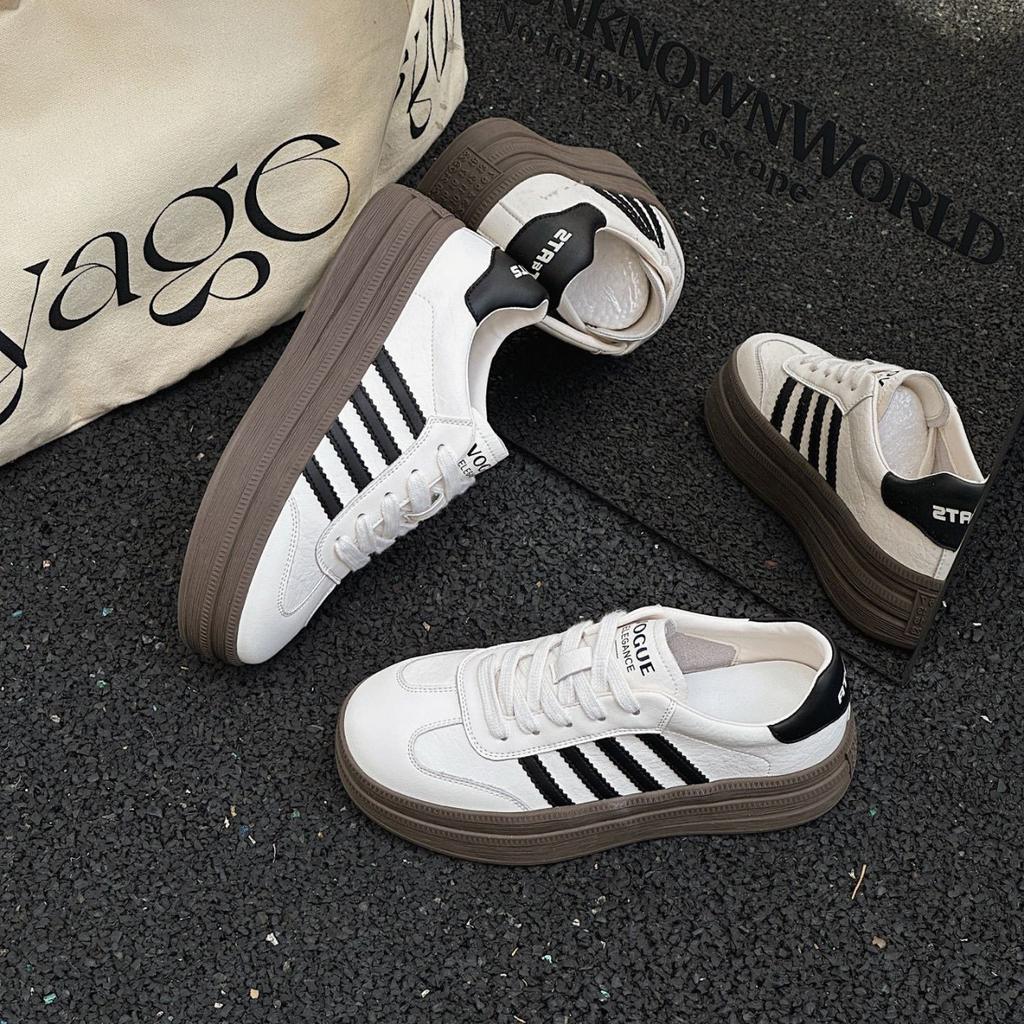 Leather German training white shoes women's 2025 autumn new thick sole heightening fashion versatile light leisure sports