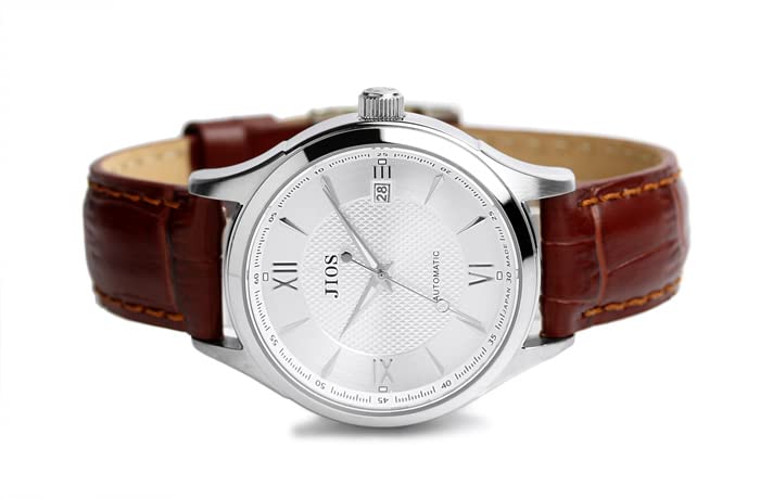 automatic genuine leather sapphire crystal x brown crocodile embossed [JIOS] Japanese-made watch, men's, strap, (silver strap)