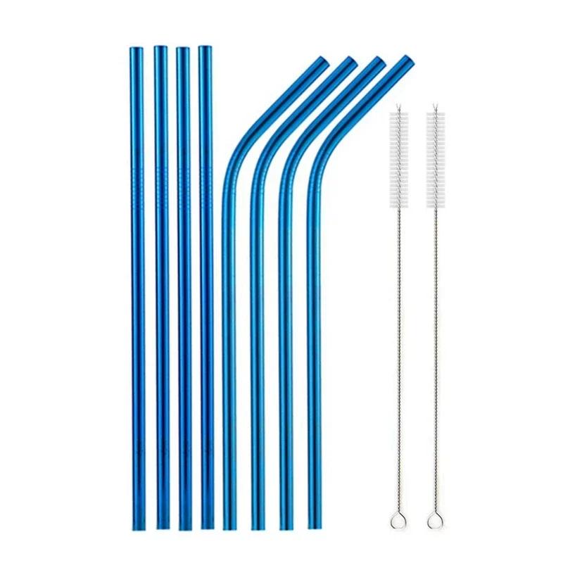 Reusable Metal Drinking Straight Bent Straws Portable Stainless Steel Travel Straw with Cleaning Brush 40oz Watercup Accessories