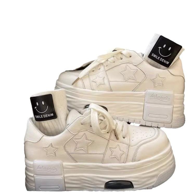 Thick-soled White Shoes Children Thin Small Internet Celebrities with the Same Height-increasing Star Board Shoes Short Welfare Women's Shoes Women