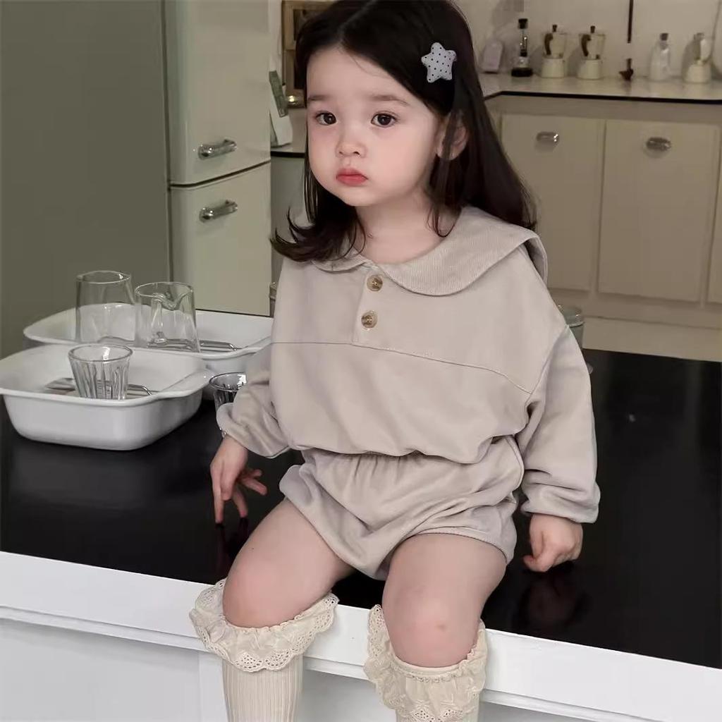 Korean Style Girls' Autumn Clothing Set 2025: Baby Romper & Two-Piece Outfit