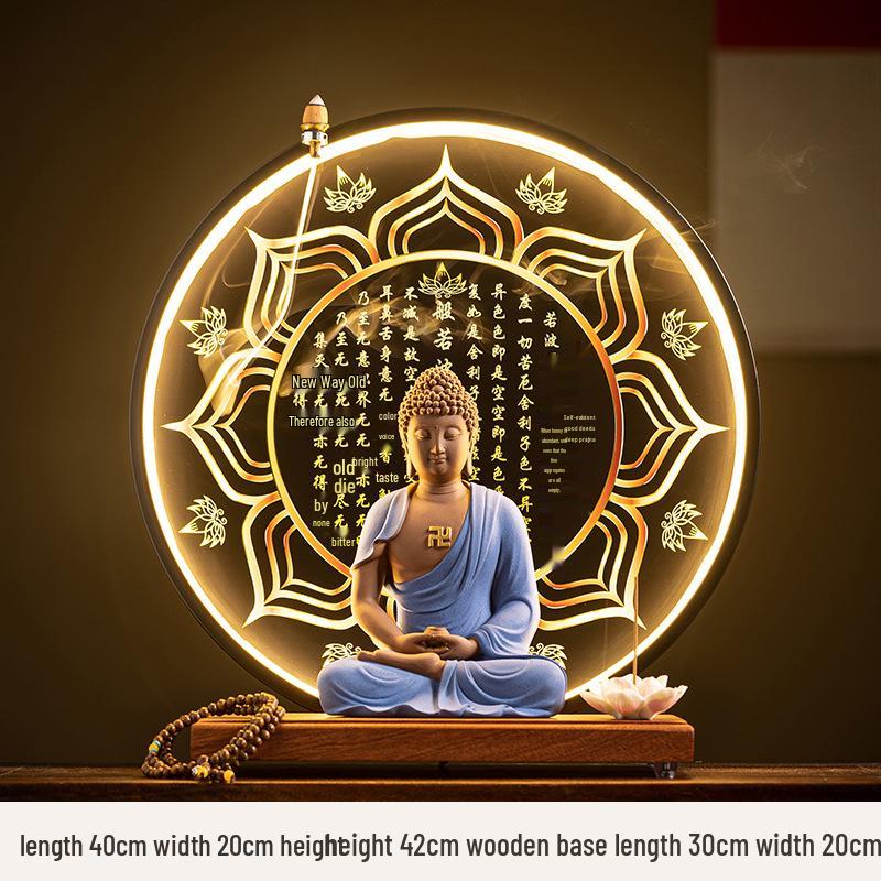 Keramik Shakyamuni Buddha Statue - Wohnzimmer Kunstwerk mit den Drei Heiligen und Lichtkreis Design