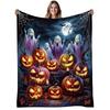 1pc Spooky & Jack-O'-Lantern Flannel Blanket - Soft Warm 280gsm All-Season Cozy Throw with Glowing Eyes & Bats Design for Halloween & Christmas Decor,