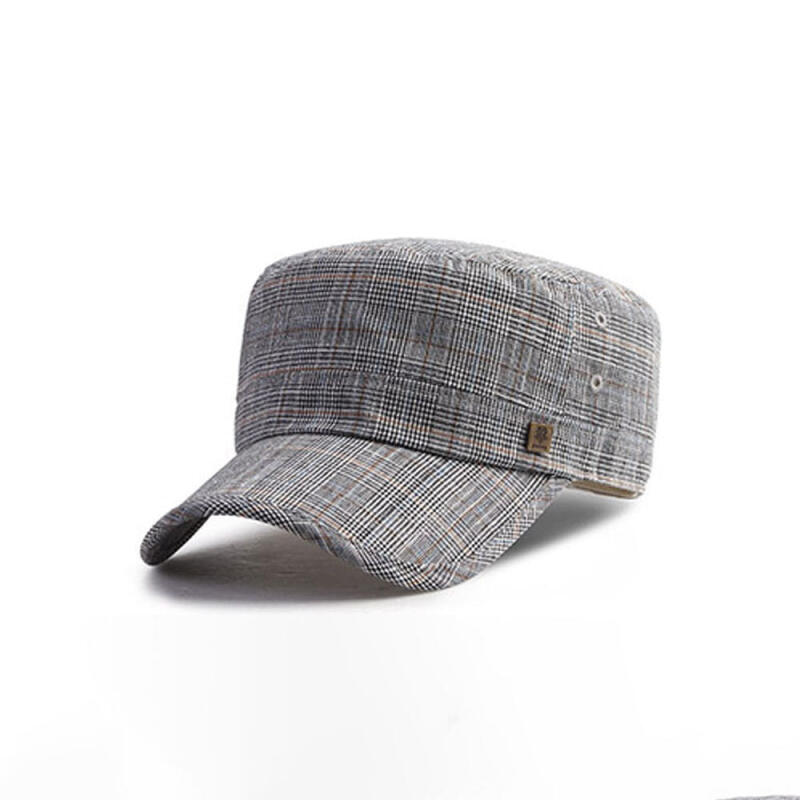 Oversized check linen summer hat with long brim XL