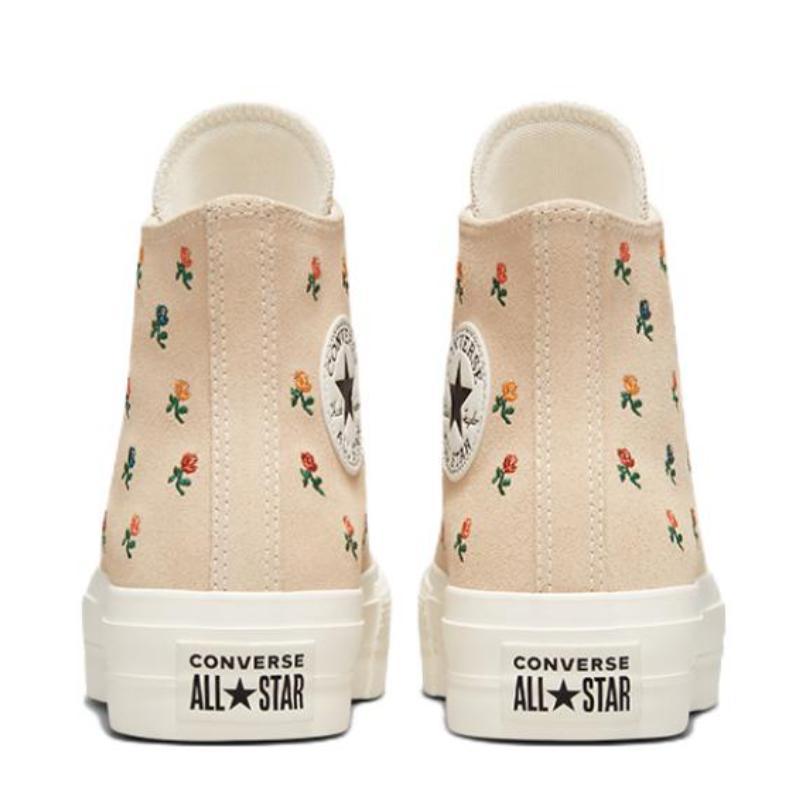Converse Chuck Taylor All Star Lift Embroidered Rose Vintage Versatile High Top Canvas Shoes Women's Yellow