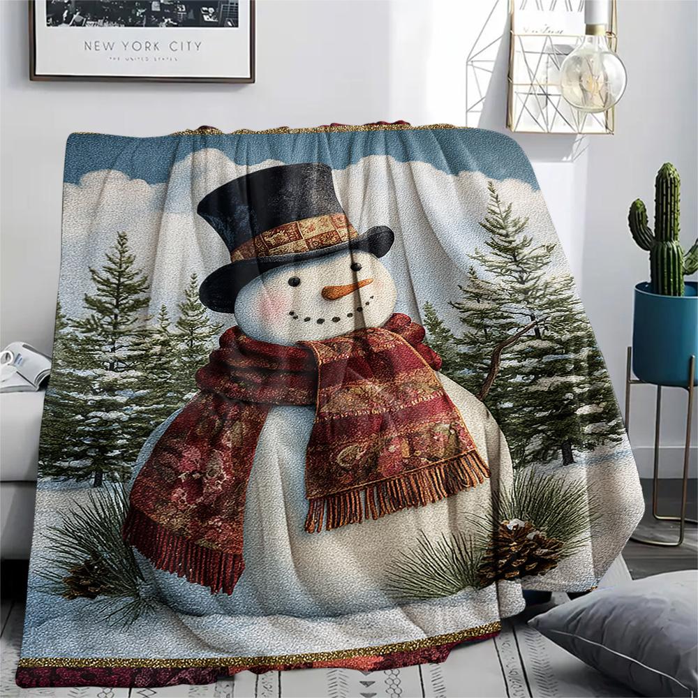 snowman Print Flannel Blanket, High quality Comfortable for All Seasons, Home Decor, Warmth and Comfort, Perfect for Christmas Gifts
