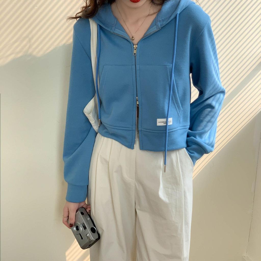 Women's Short Pink Cotton Hoodie Cardigan - Lightweight Spring/Summer Zipper Jacket