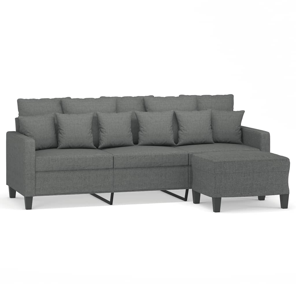 3 Seater Sofa with Ottoman Dark Grey 180 cm Fabric