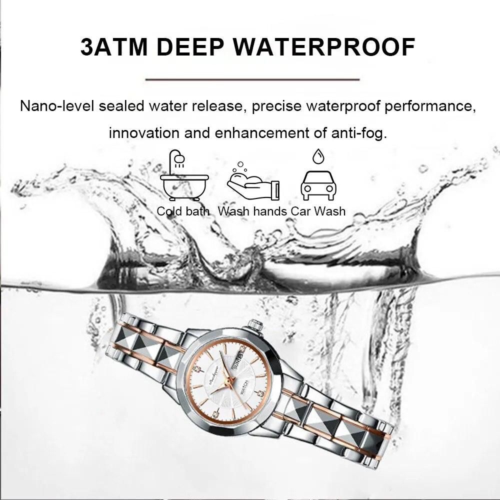 Top Marke Frauen Quarzuhr Edelstahl Wasserdicht Datum Woche Business Uhr Damen Luxus Mode Diamant Party Uhr für Frauen