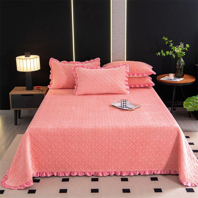 Milk Velvet Crystal Velvet Bed Cover Mattress Cover Blanket Kang Cover Warm Plus Velvet Blanket Quilted Bed Sheet Thickened Three-piece Set