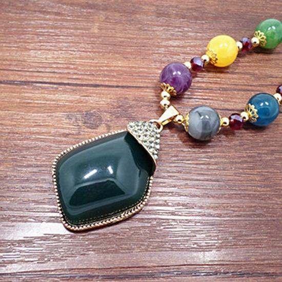 Ethnic Style Long Necklace: Retro Water Drop Pendant with Colored Shell for Fall/Winter