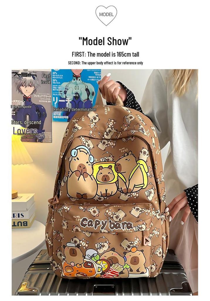 2025 Trendy Capybara Print Backpack: Cute, Fashionable, Versatile Double Shoulder Bag with Large Capacity for Students