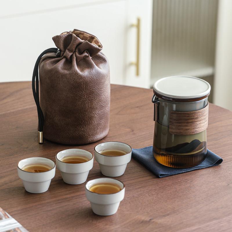 Mountains And Rivers Travel Tea Set Portable One Pot Four Cups Express Cup Outdoor Business Trip Accompanying Gift Tea Set