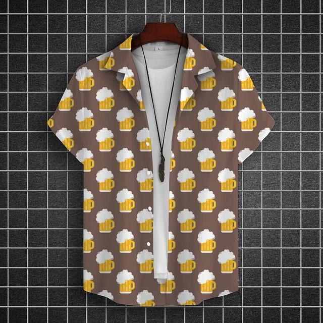 Camisa Hawaiana para Hombre Camisas de Manga Corta Estampadas 3D de Cerveza Camisa para Fiesta de Cerveza Camisetas Camisetas Casuales de Verano Ropa Holgada Oversize para Hombre