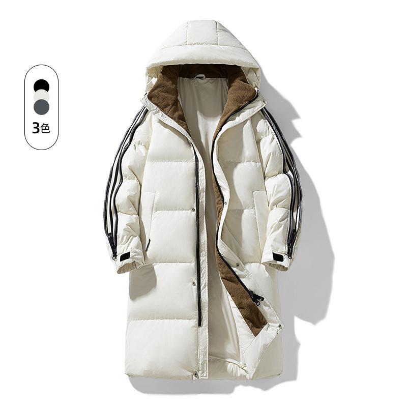 Men's Loose Winter Jacket Mid-length Hooded Down Jacket Men's Winter Thickened Warm White Duck Down Cold-proof Men's Jacket