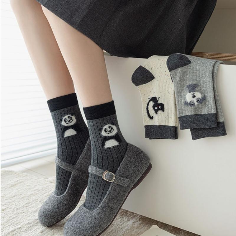 New Ideas for Autumn and Winter of 24 Yarn Socks for Children Cartoon Gray Style Plush Cute Long Tube Cotton Socks