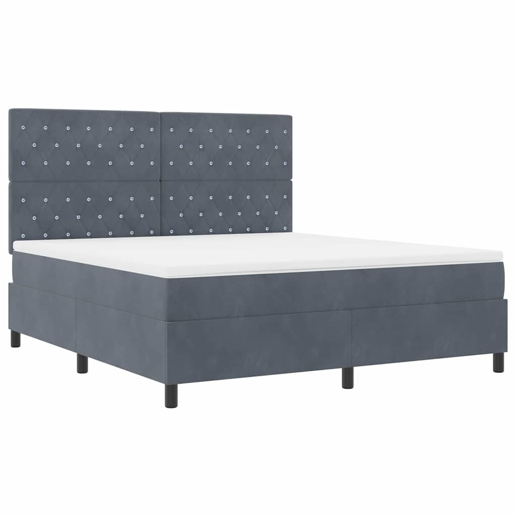 LED Box Spring Bed with Mattress Dark Gray 180 x 200 cm Velvet