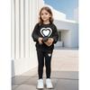 Girls' Heart Print Casual Comfortable Soft Loose Pullover Sweatshirt and Leggings 2-Piece Set, New Autumn/Winter, Playful, Sweet and Cool Style