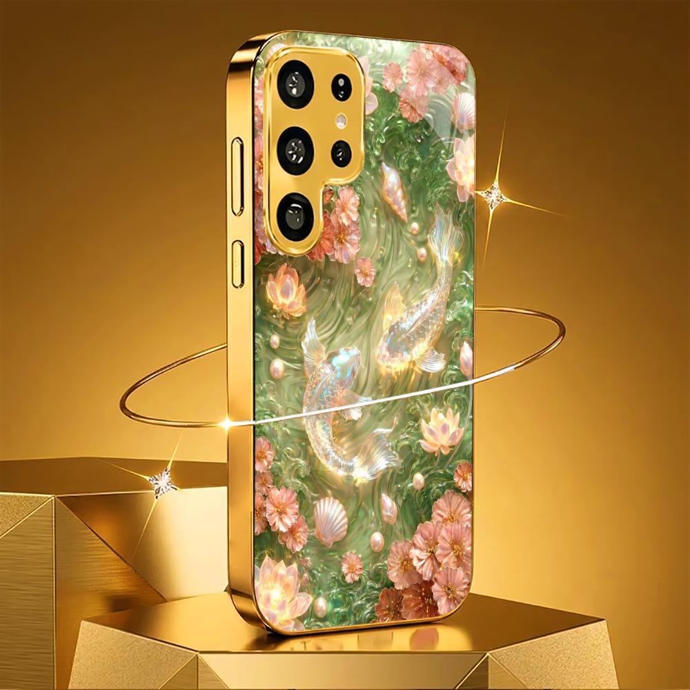 Scratch Proof Pisces High-end PhoneCase Electroplated Glass PhoneCase for Samsung Galaxy S26 S25 S24 S23 S22 S21 FE,Ultra,Plus