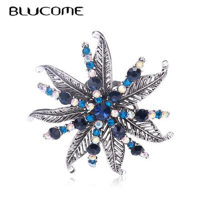 Vintage Silber Farbe Blatt Kristall Blume Brosche Frauen Mädchen Schal Hüte Zubehör Gold Farbe Corsage Pins