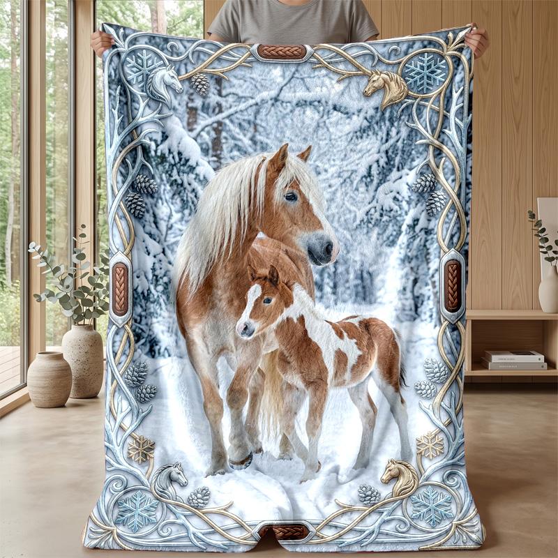 Wild Horse Sunset Freedom Theme blanket Lightweight Warm Flannel Blanket Decorative Throw Blanket for Home Decoration