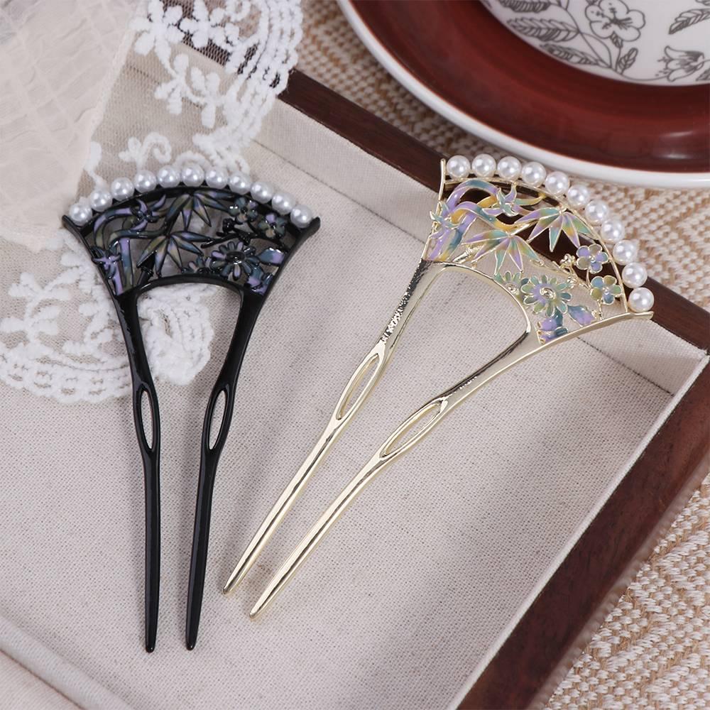 

Pearl Fan Hair Stick U-shaped Hanfu U Shape Hairpin Classical Cheongsam Accessories