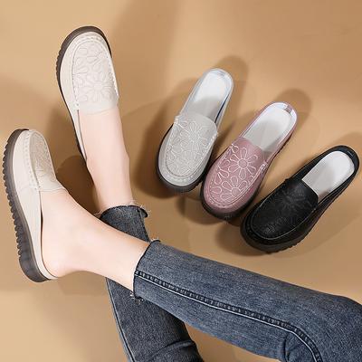 Women Soft Mules Loafers Slip On Casual Elegant Summer Breathable Leather Black Moccasin Shoes
