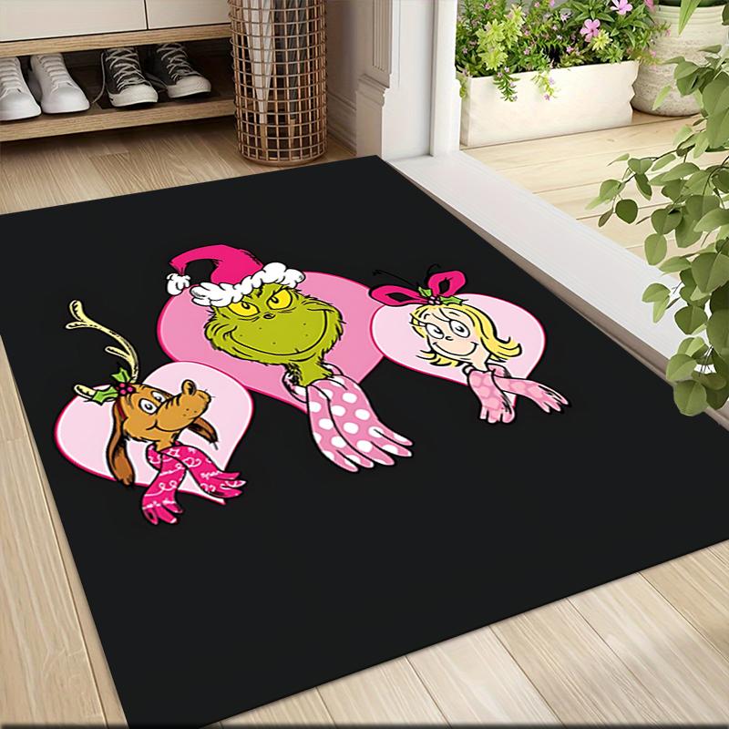 Grinch Freunde Teppich Teppich Weich Waschbar Rutschfest Zuhause Wohnzimmer Sofamatten Personalisierter Weihnachtsteppich