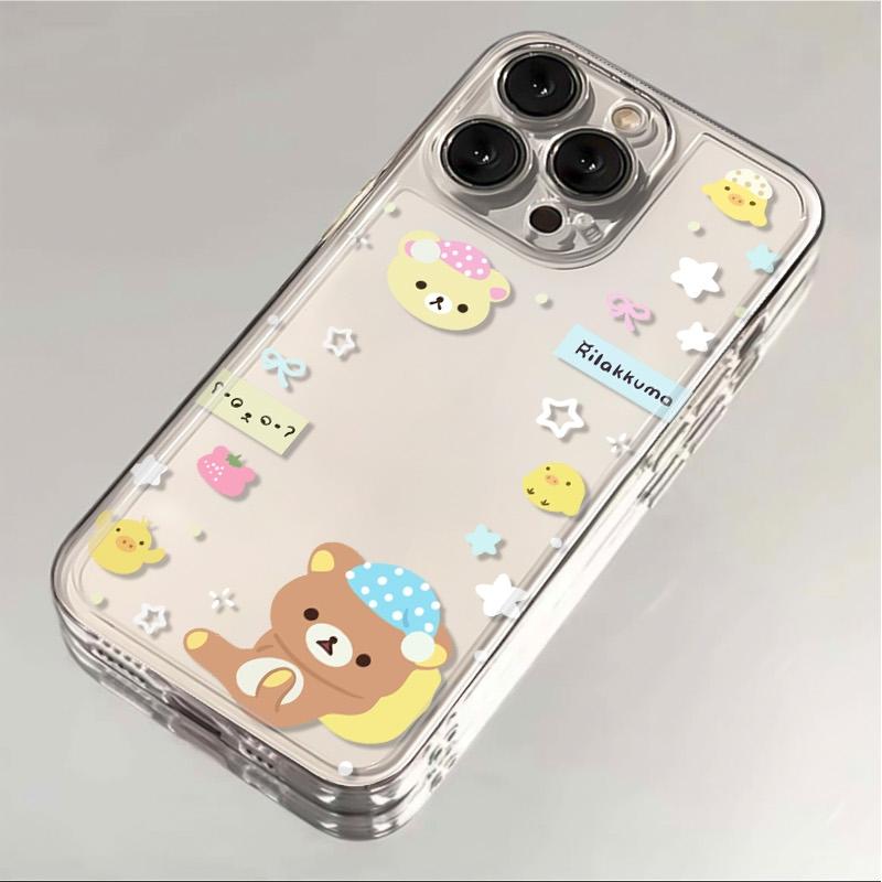 Cute Cartoon Nightcap Bear Creative Phone Case For iPhone 16 15 14 13 12 11 Pro Max XR XS MAX 78PLUS MINI INS Transparent Cover