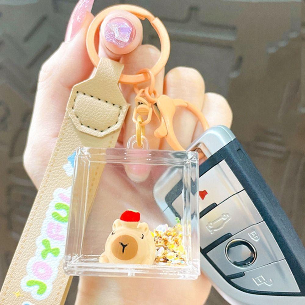 Transparent Liquid Quicksand Capybara Keyring Quicksand Bottle Capybara Key Chain  Couple