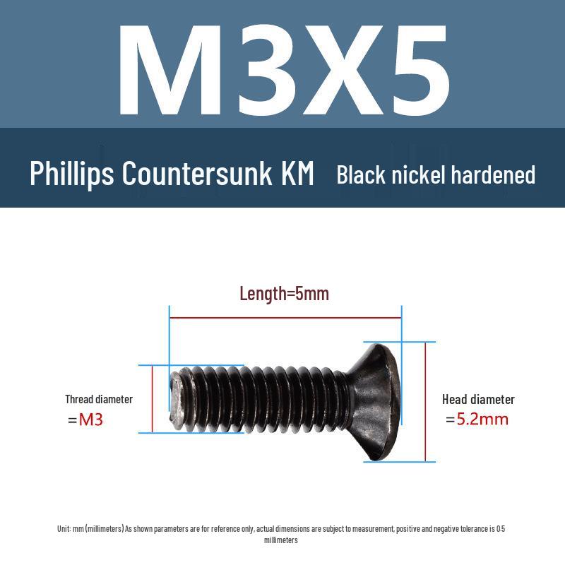 Yigu Uhlíková ocel Černý nikl Kalené KM Šrouby s plochou hlavou Phillips M2-M4 pro elektroniku