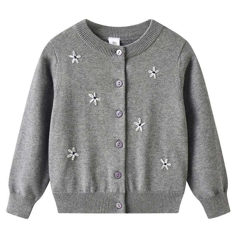 Spring and Autumn Hand-embroidered Flower Children's Sweater Cardigan Jacket Pure Cotton Children's Knitted Cardigan