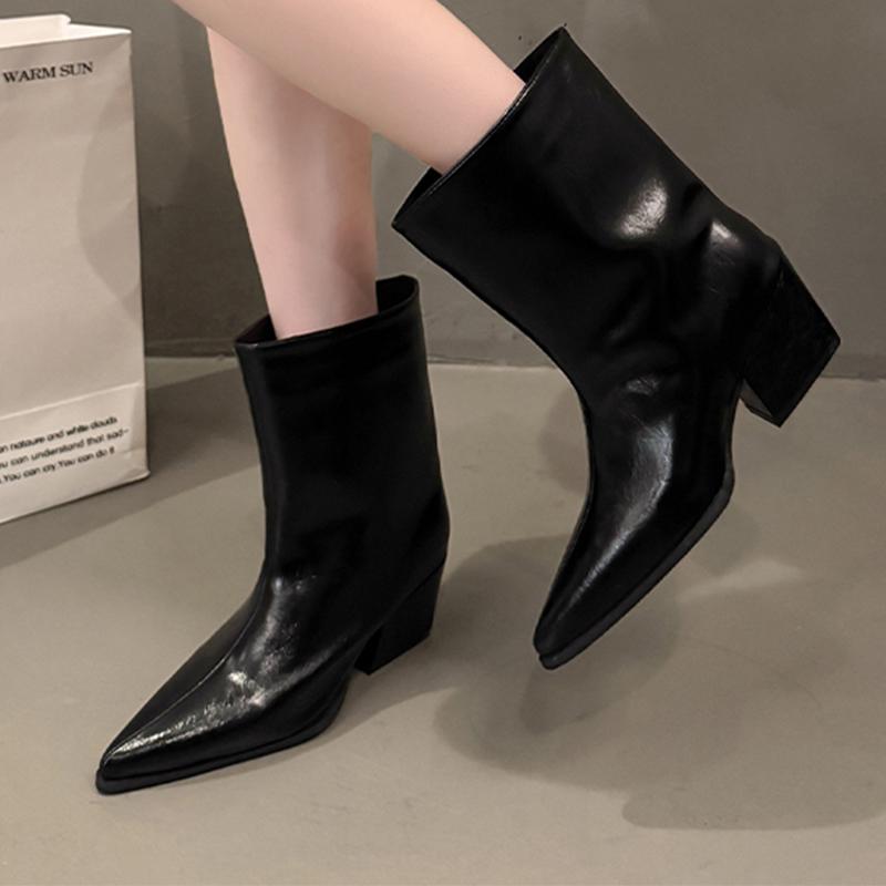 High Boots for Women High Heels Luxury Shoes Chunky Pointed Toe Women Pumps 2025 Winter Elegant Chelsea Botas De Mujer