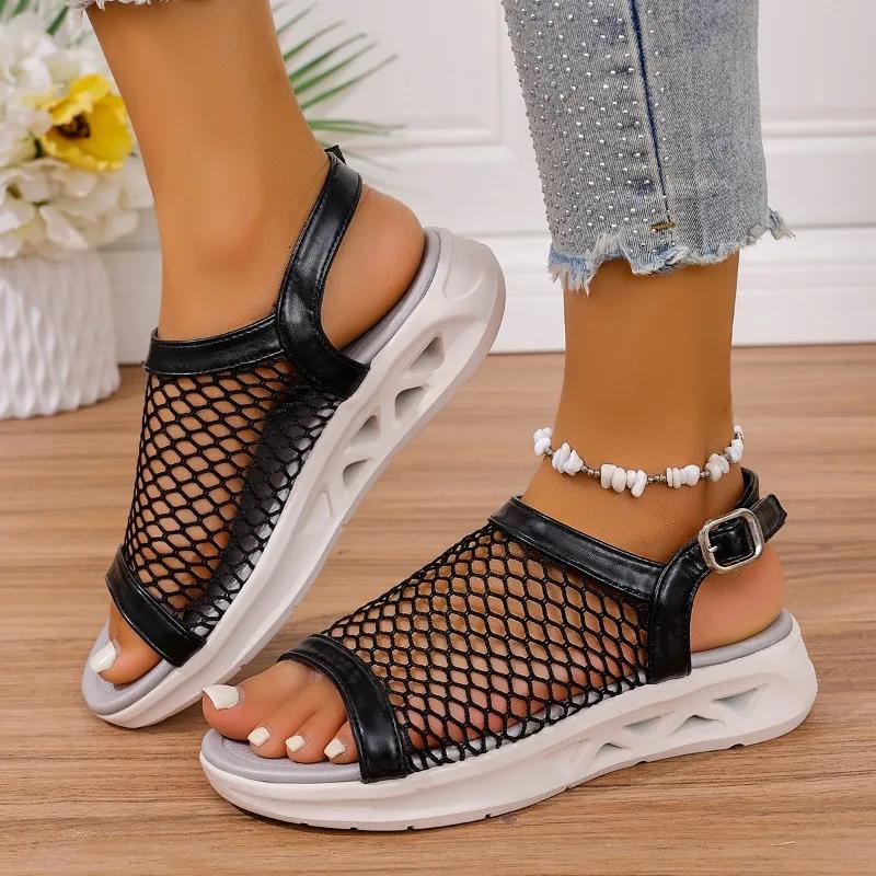 Mode 2025 Heißer Verkauf Damen Schuhe Basic Damen Sandalen Mode Offene Zehenpartie Lässig Sommer Mesh Prägnant Bestseller Übergröße Flache Sandalen