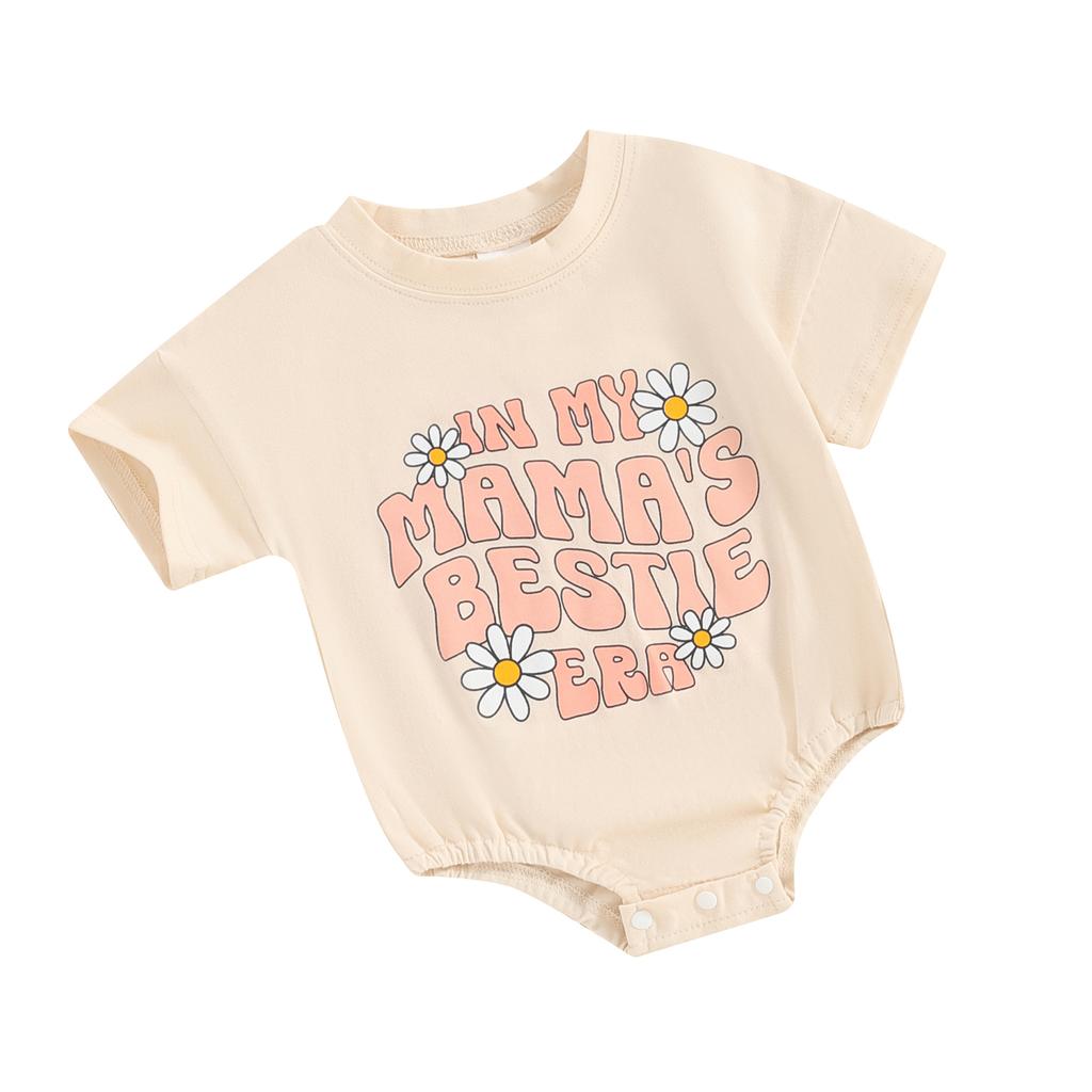 Säugling Baby Mädchen Sommer Jumpsuit Buchstaben&Blumen Druck Rundhals Kurzarm Strampler Kleinkind T-Shirt Kleidung