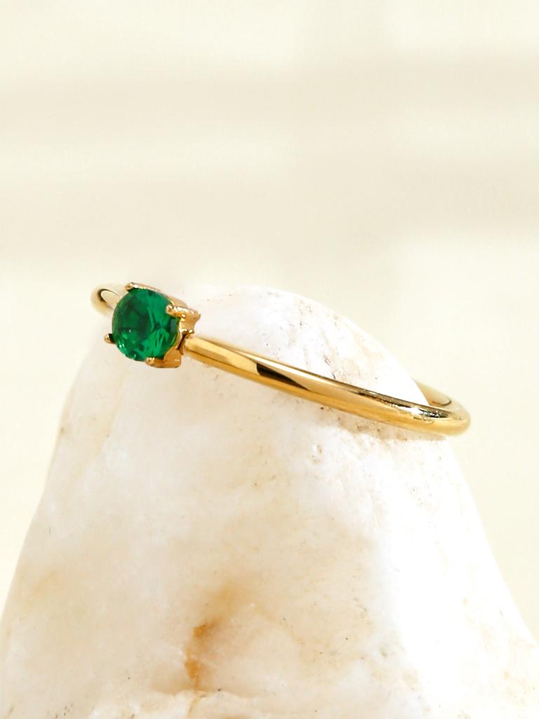 Europe And The United States Ins Fashion Simple Light Luxury Stainless Steel 18K Gold-Plated Green Round Diamond Ring Female