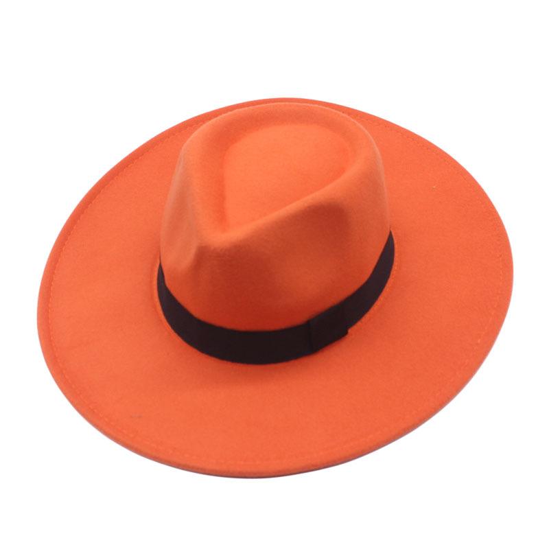 European and American Felt Hat Big Edge Cm Woolen Top Hat Autumn and Winter Square Black Webbing Men's and Women's Jazz Hat