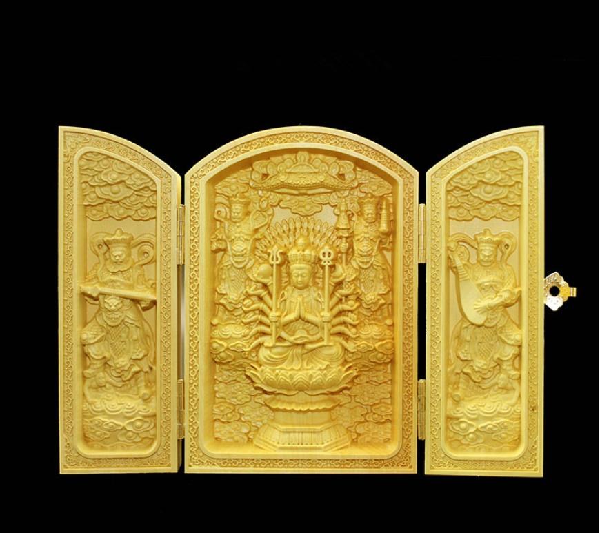 Wood Carving Guanyin, God of Wealth  Sculptures and Figurines High-quality Portable Home Room Office Wealth Luck Feng Shui Decor