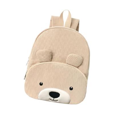 Corduroy Backpack With Bear Detail Generous Storage Space School Bag Casual Daypack for Student and Teens