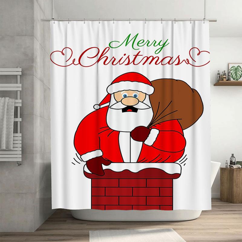 

Tuniu Charming Christmas Santa Claus Bathroom Shower Curtain Festive Holiday Decor Funny Cute Waterproof Home Decor Room Divider W60H190(CM)-1 Pcs