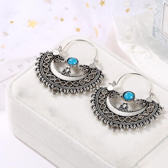 Ethnische hohle künstliche Türkis-Kronleuchter-Tropfen-Ohrringe für Damen, Geschenk