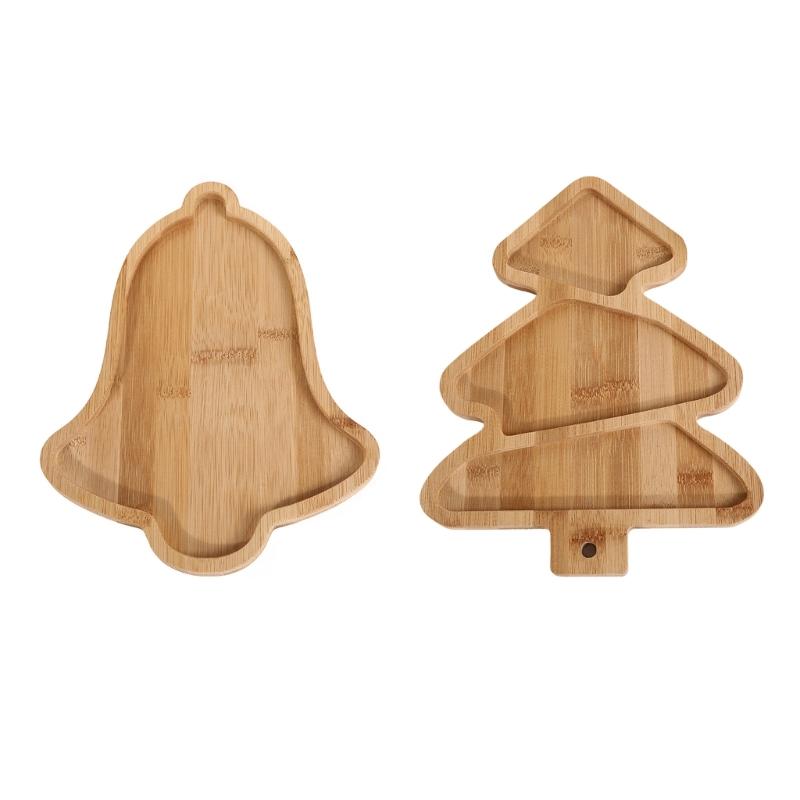 Unique Christmas Patterned Serving Dish Festival Christmas Tree/Bells Shape Platters Stable Wood Serving Tray for Snacks
