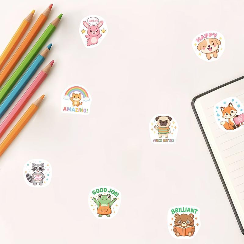 Cartoon Animal Encouragement Roll Stickers Self Adhesive Waterproof Reward Decals Teacher Classroom Diy Scrapbook Journal Decor