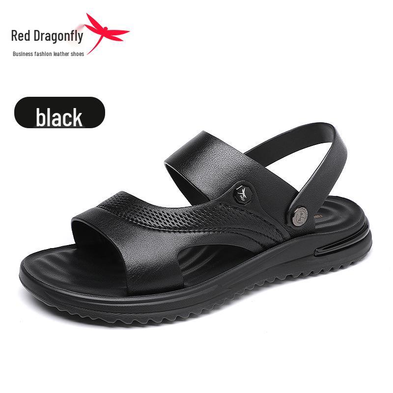 Red Dragonfly Men s Genuine Leather Summer Sandals: Two-Use Outdoor/Dad Beach Slippers 44 чёрный