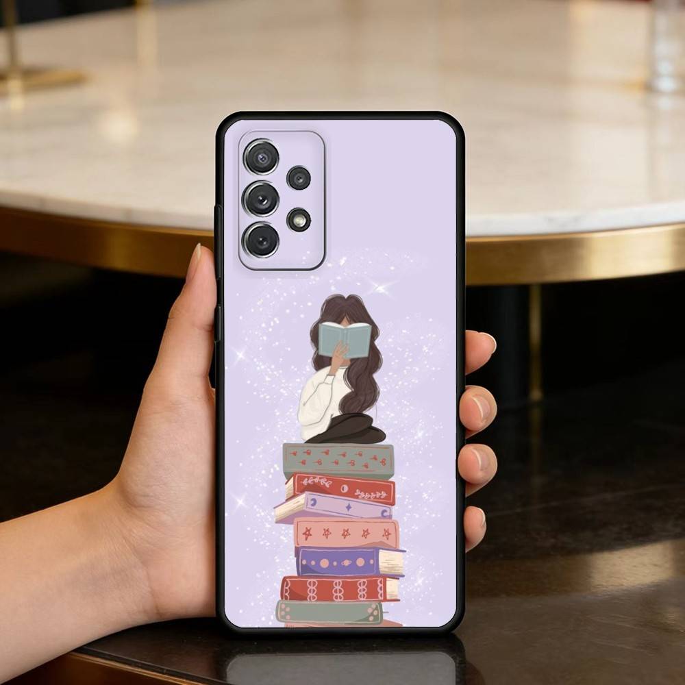 R-Reading B-Books G-Girl Phone Case For Samsung Galaxy A73,A72,A71,A70,A53,A52,A51,Soft Silicone Black Cover