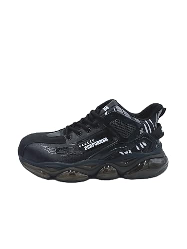 GD Japan's new brand, Performer, PF-110, Men's Black Safety Sneakers with Steel Toe Cap, Stylish Cushioned Work Shoes, Size 27.0cm, 3E