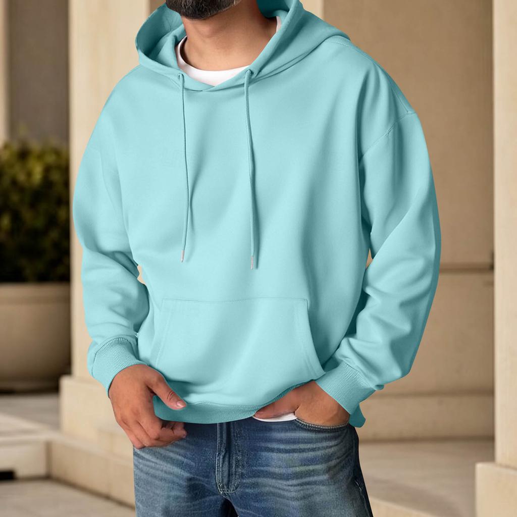 Men's Color Hooded Long Sleeve Sweatshirt with Pocket for Casual Sports and Daily Wear